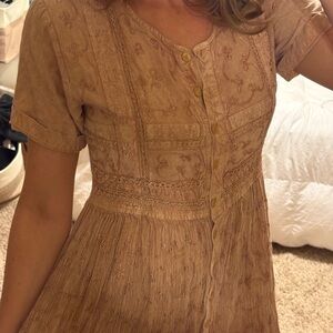 Elegant Tan Button-Down Dress